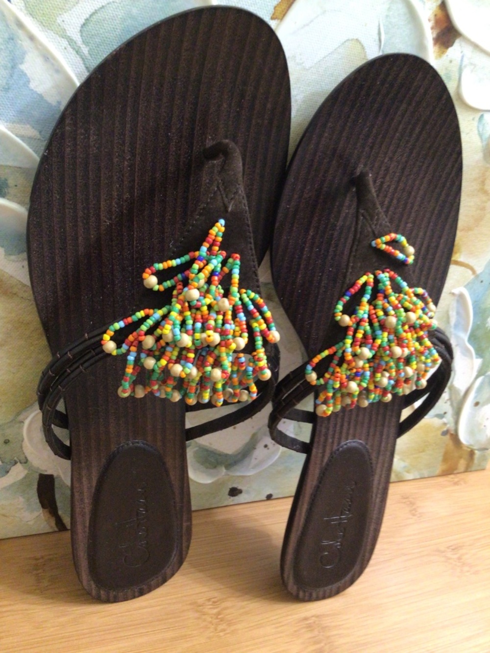 Cole Haan Dark Brown Beaded Tassel Sandals - Picture 4 of 15